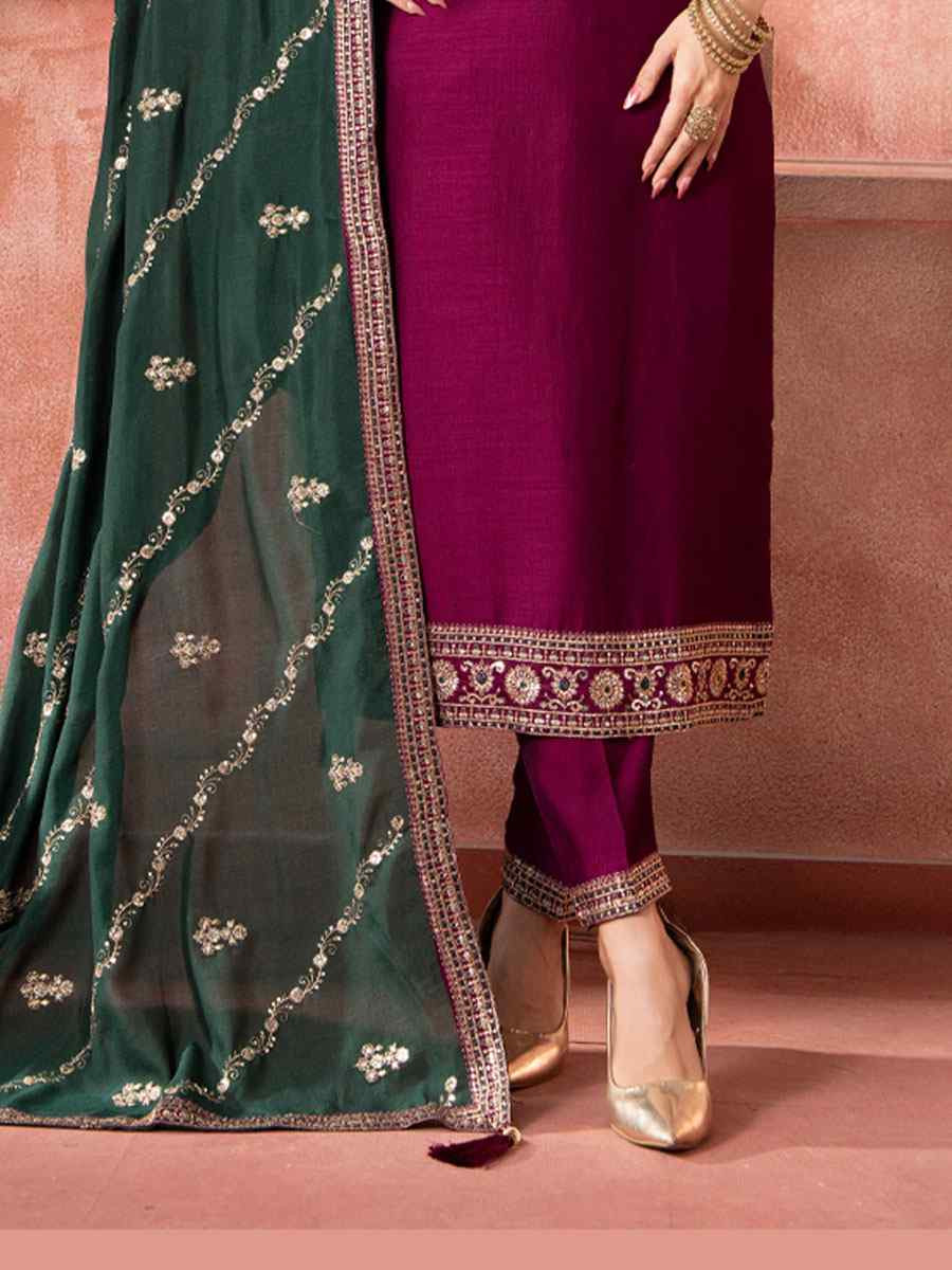 Wine Silk Embroidery Party Wedding Festival Casual Ready Pant Salwar Kameez