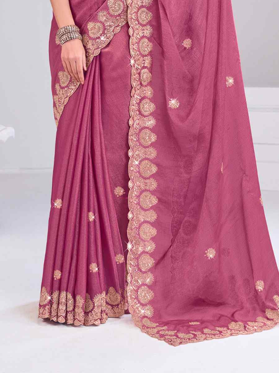 Wine Silk Embroidery Traditional Bridal Reception Festival Wedding Fancy Heavy Border Saree
