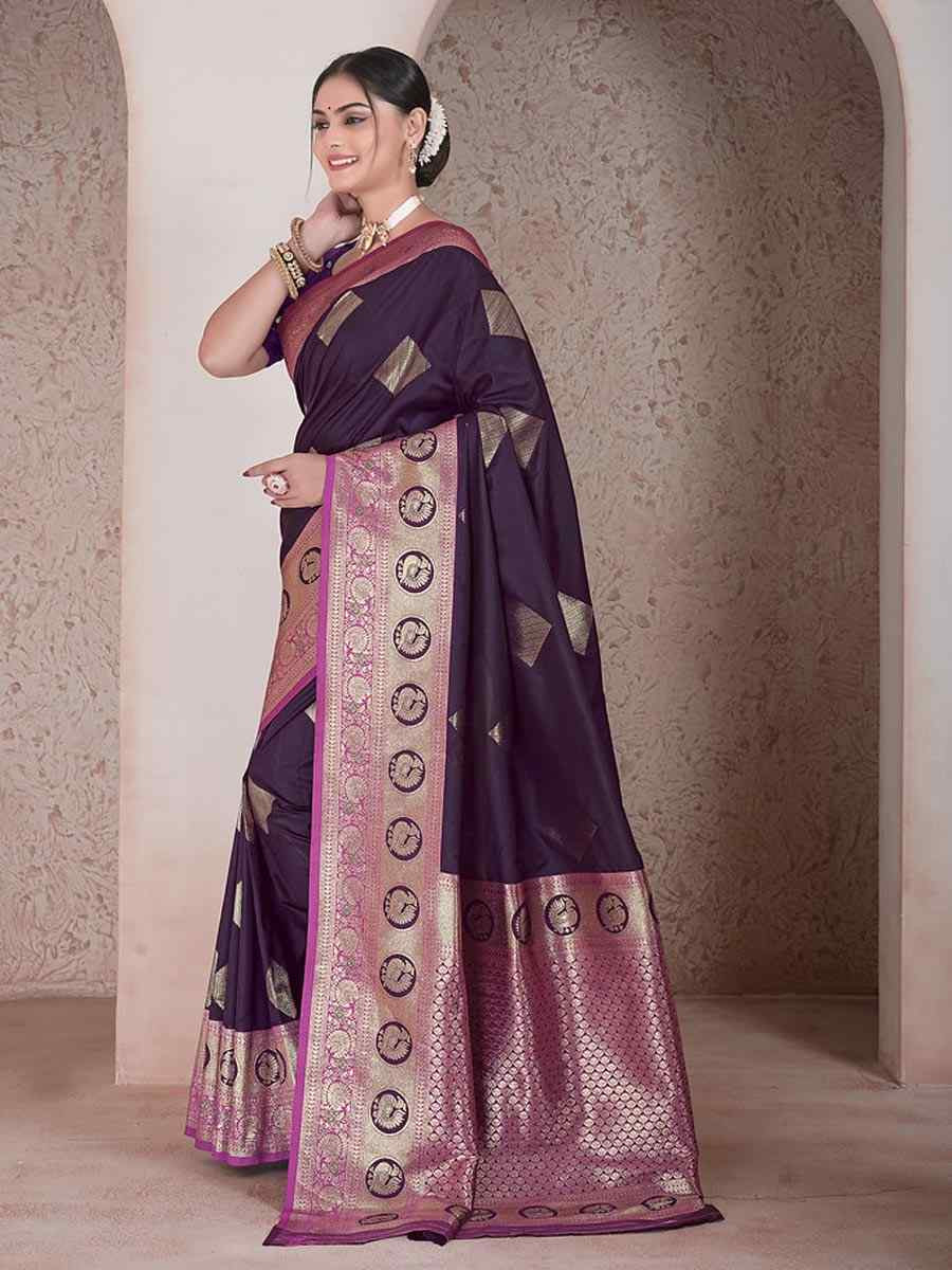 Wine Silk Handwoven Festival Wedding Fancy Heavy Border Saree