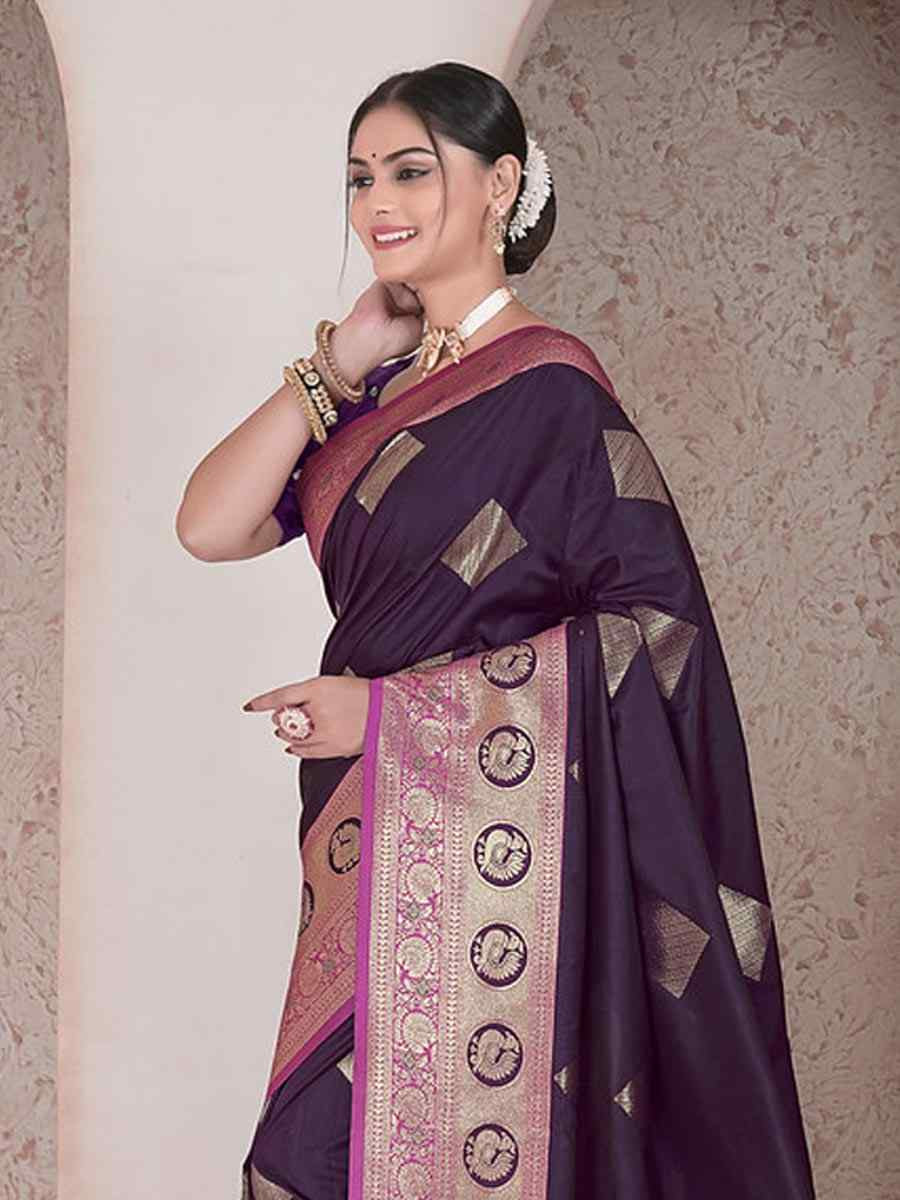 Wine Silk Handwoven Festival Wedding Fancy Heavy Border Saree