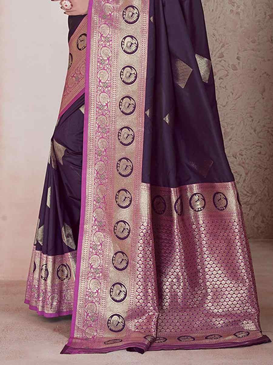 Wine Silk Handwoven Festival Wedding Fancy Heavy Border Saree