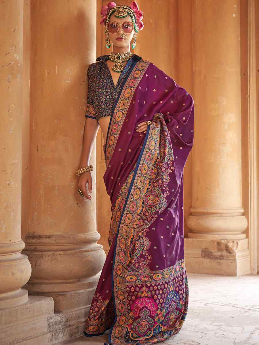 Wine Silk Handwoven Festival Wedding Fancy Heavy Border Saree