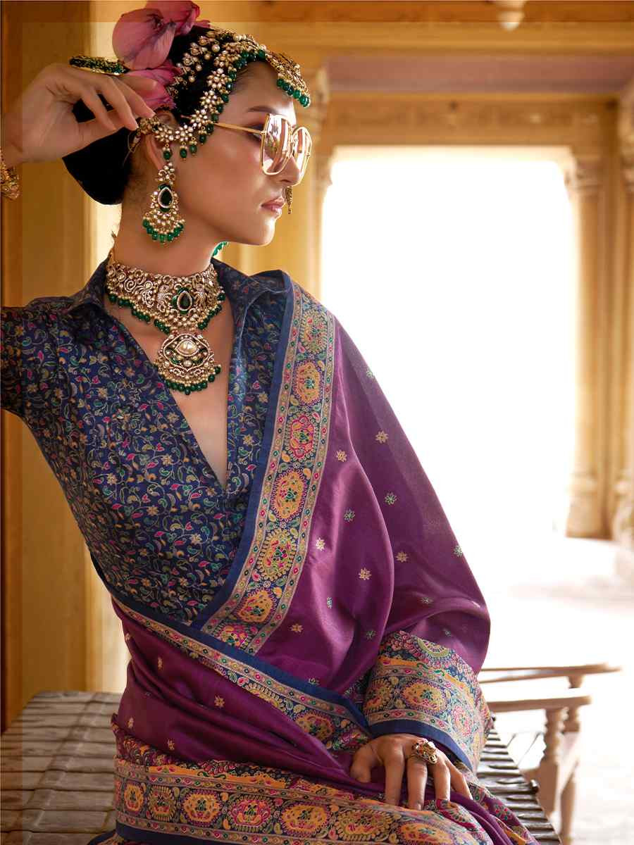 Wine Silk Handwoven Festival Wedding Fancy Heavy Border Saree