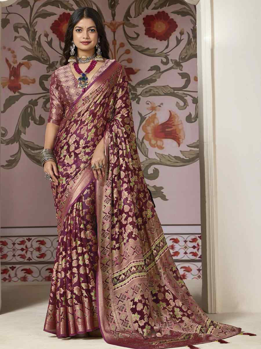 Wine Silk Handwoven Festival Wedding Fancy Heavy Border Saree