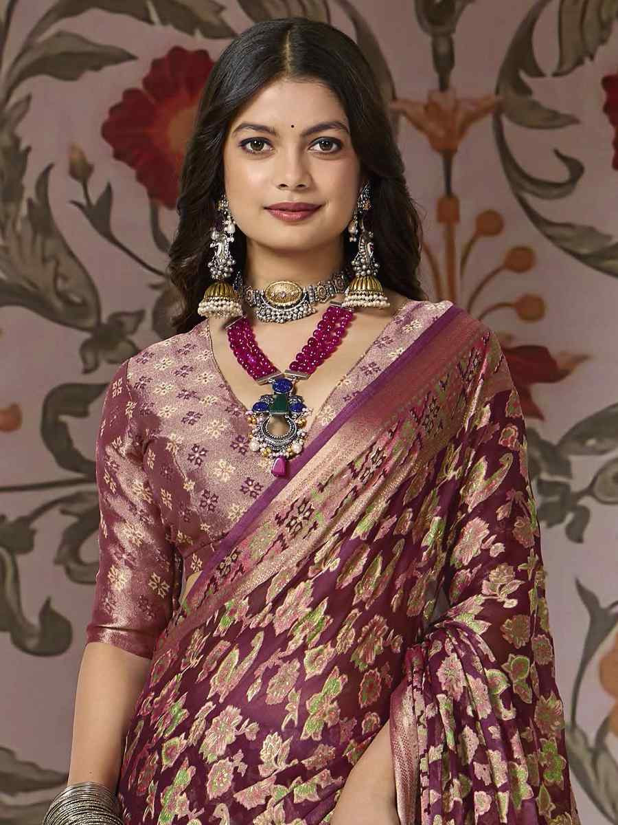 Wine Silk Handwoven Festival Wedding Fancy Heavy Border Saree