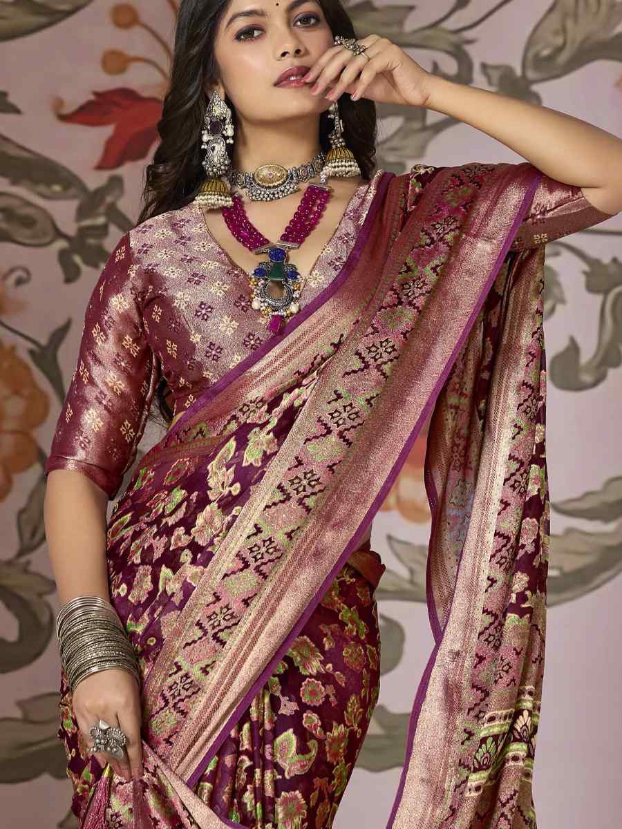 Wine Silk Handwoven Festival Wedding Fancy Heavy Border Saree