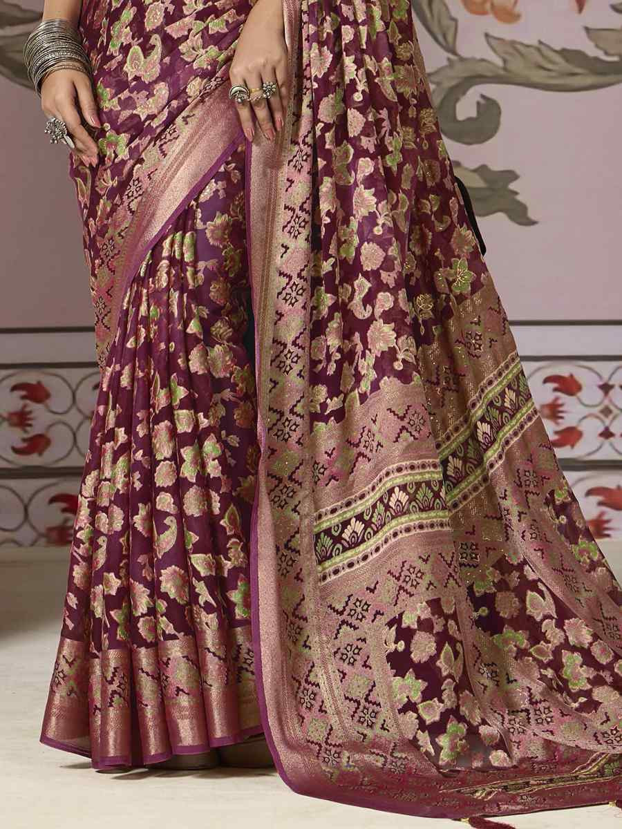 Wine Silk Handwoven Festival Wedding Fancy Heavy Border Saree