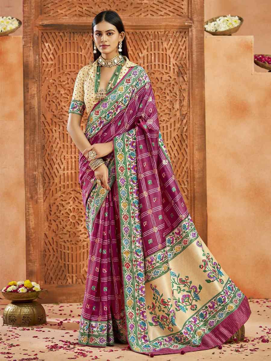 Wine Silk Handwoven Festival Wedding Fancy Heavy Border Saree