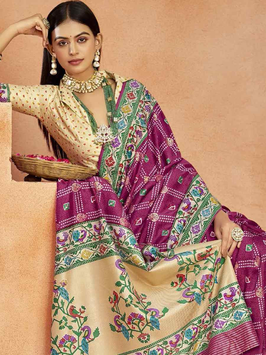Wine Silk Handwoven Festival Wedding Fancy Heavy Border Saree
