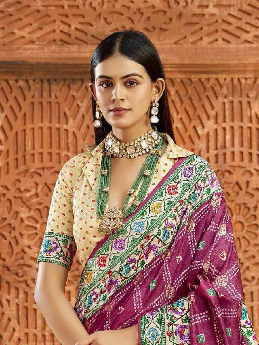 Wine Silk Handwoven Festival Wedding Fancy Heavy Border Saree