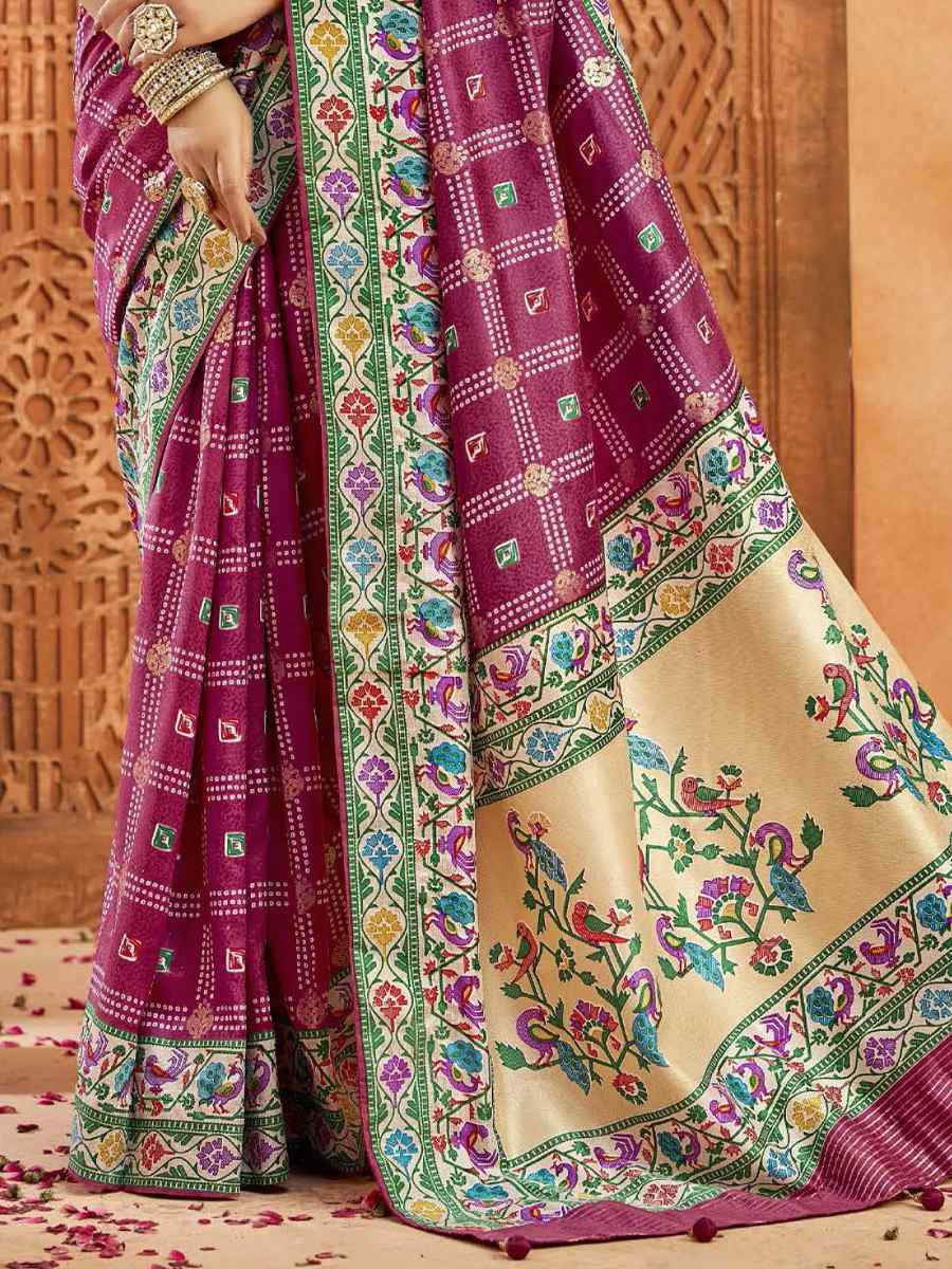 Wine Silk Handwoven Festival Wedding Fancy Heavy Border Saree