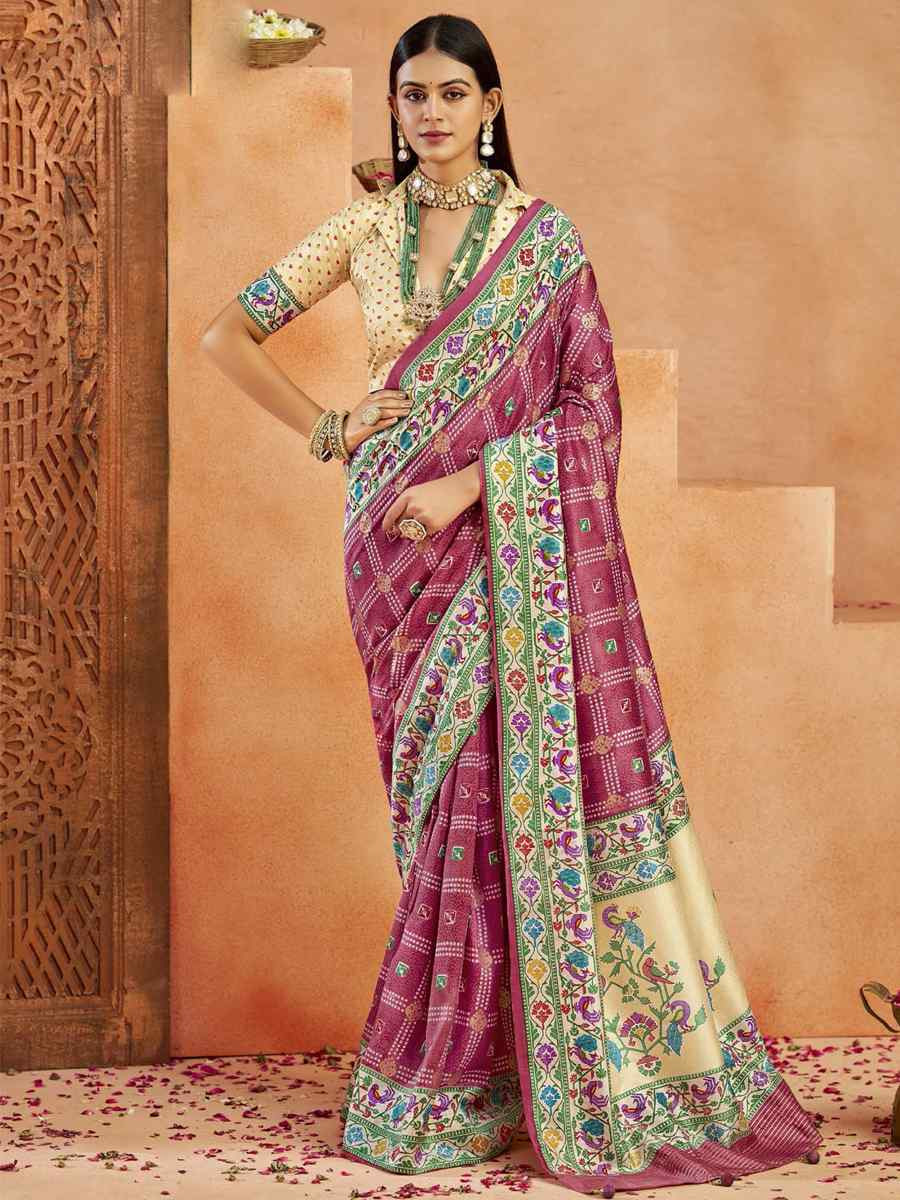 Wine Silk Handwoven Festival Wedding Fancy Heavy Border Saree