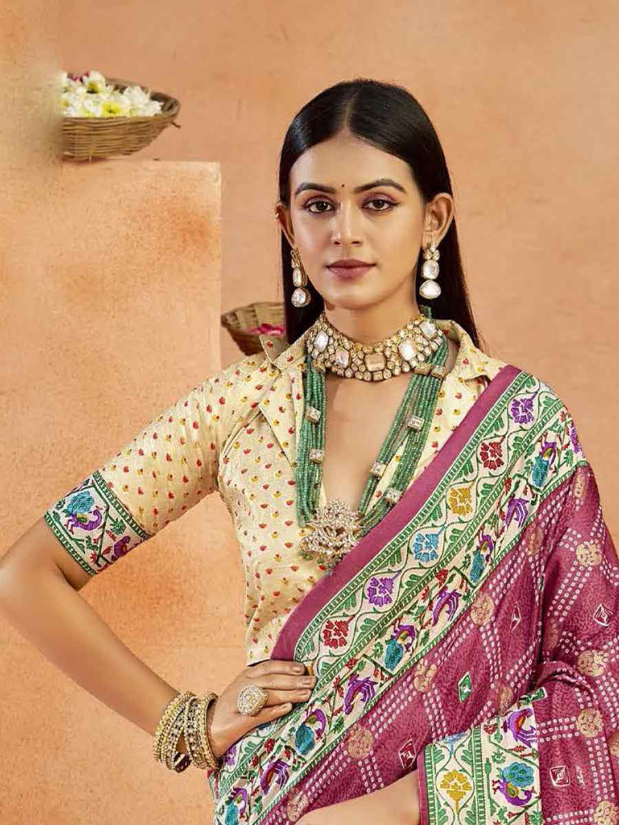 Wine Silk Handwoven Festival Wedding Fancy Heavy Border Saree