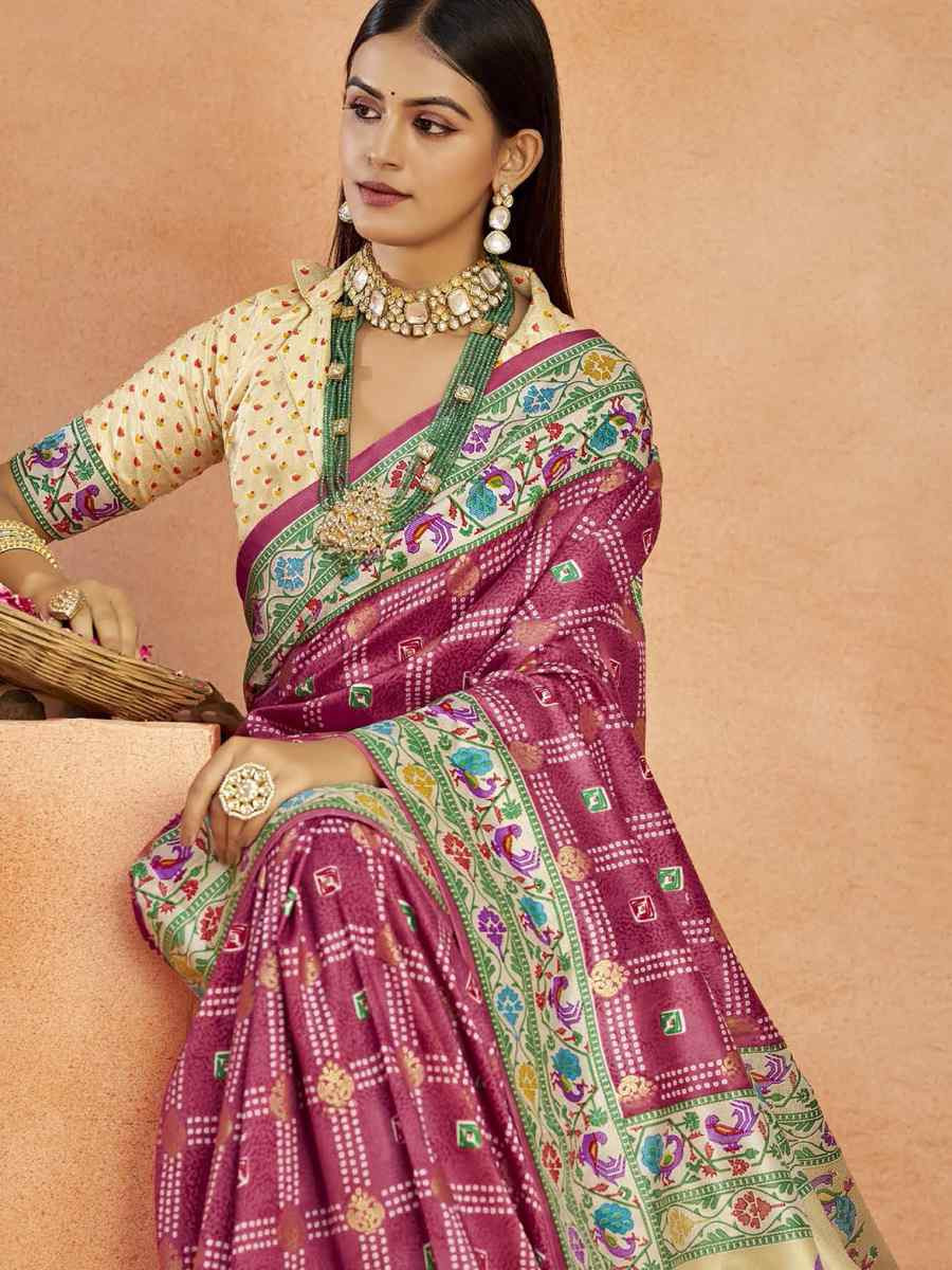 Wine Silk Handwoven Festival Wedding Fancy Heavy Border Saree