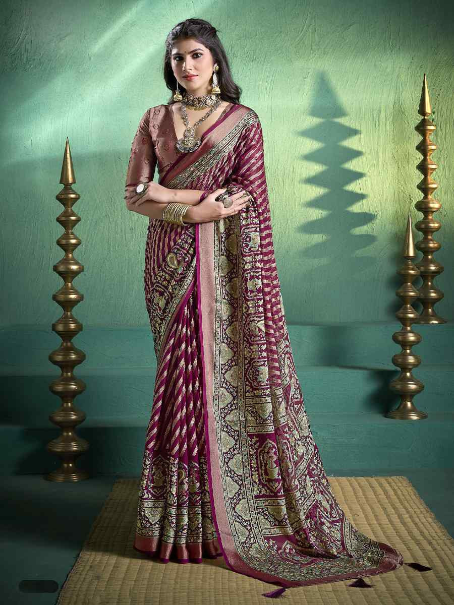 Wine Silk Handwoven Festival Wedding Fancy Heavy Border Saree