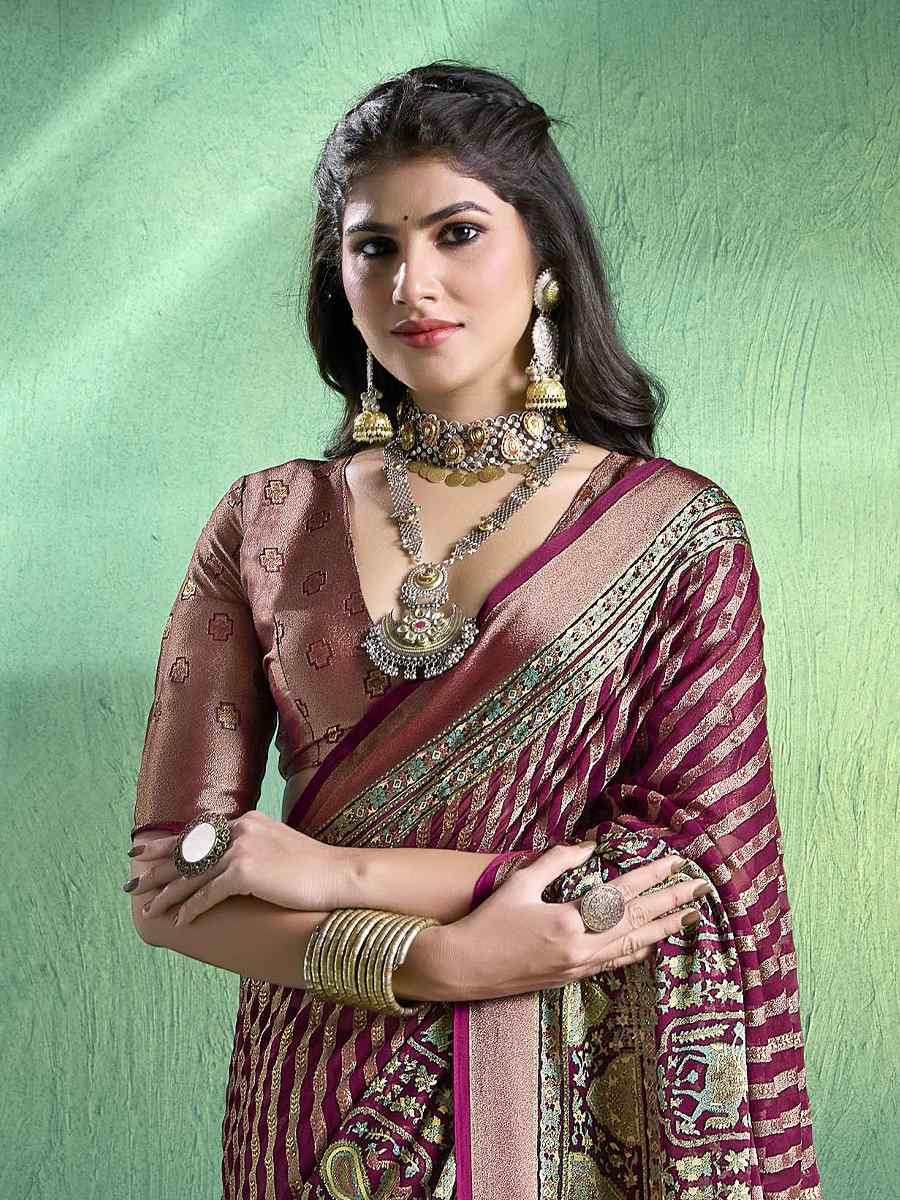 Wine Silk Handwoven Festival Wedding Fancy Heavy Border Saree