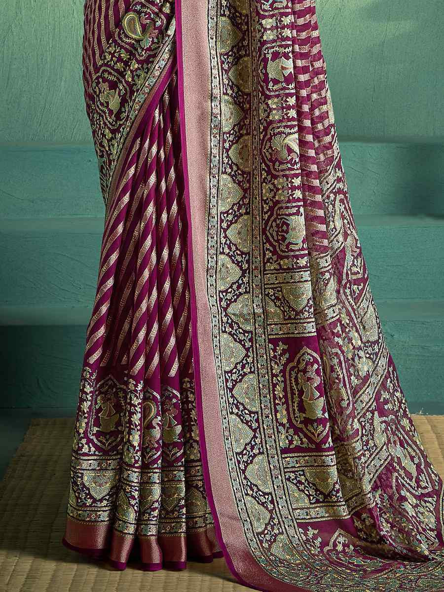 Wine Silk Handwoven Festival Wedding Fancy Heavy Border Saree