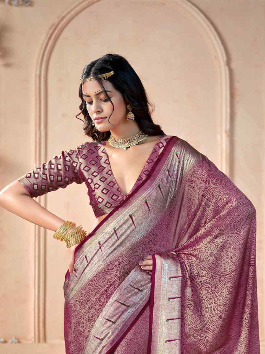 Wine Silk Handwoven Festival Wedding Fancy Heavy Border Saree