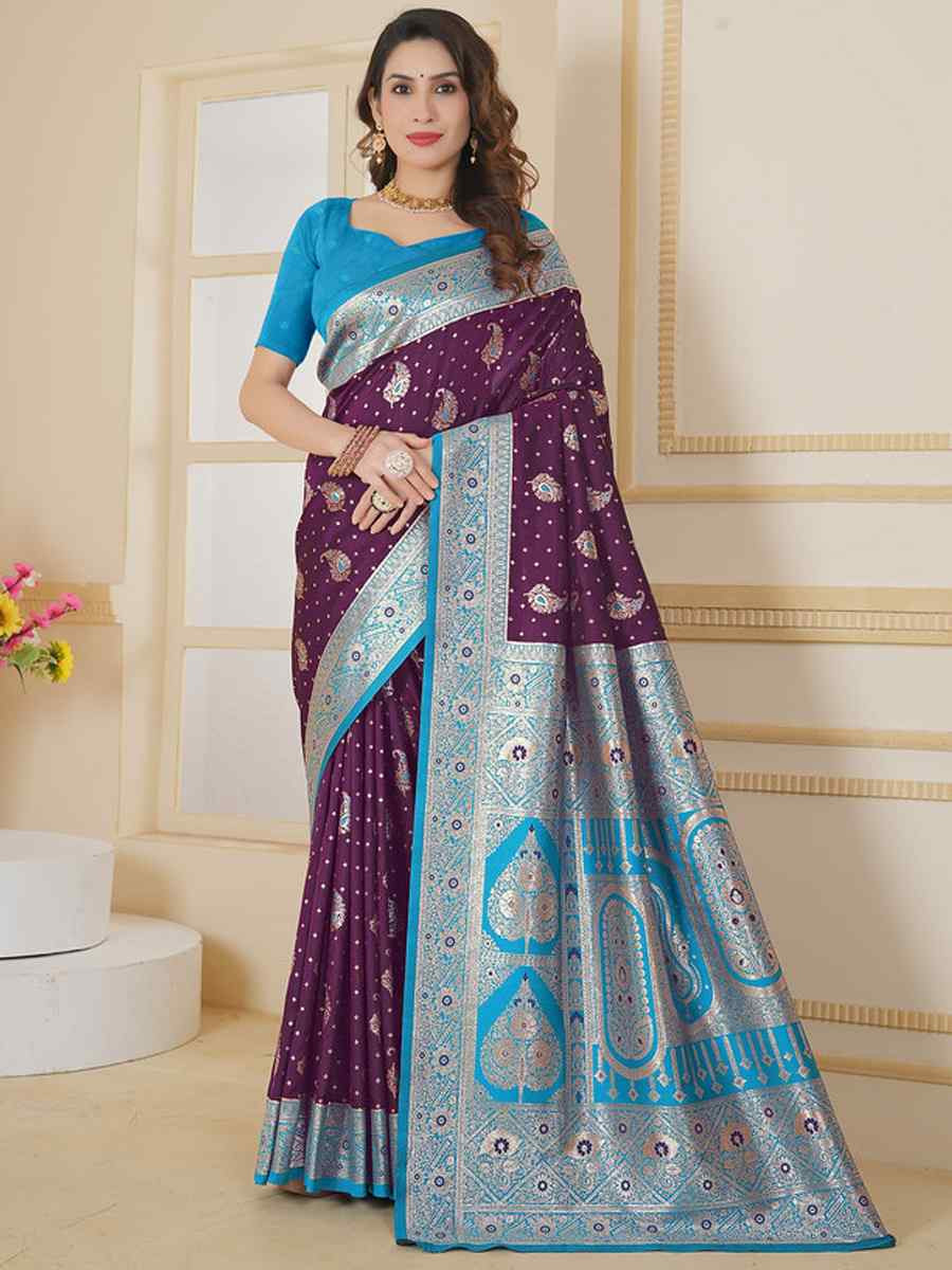 Wine Silk Handwoven Festival Wedding Fancy Heavy Border Saree
