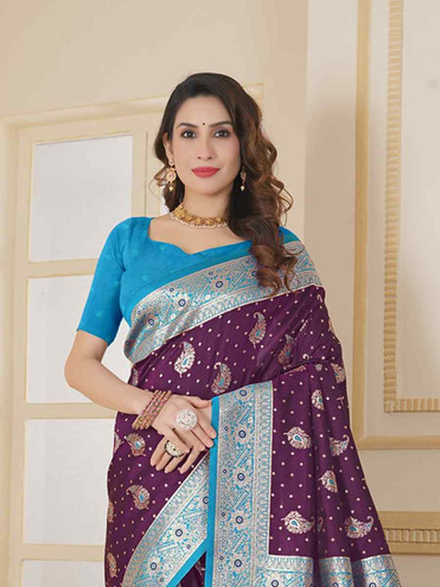 Wine Silk Handwoven Festival Wedding Fancy Heavy Border Saree