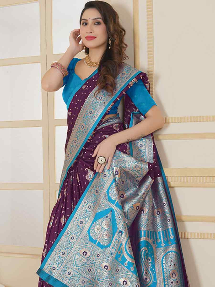 Wine Silk Handwoven Festival Wedding Fancy Heavy Border Saree