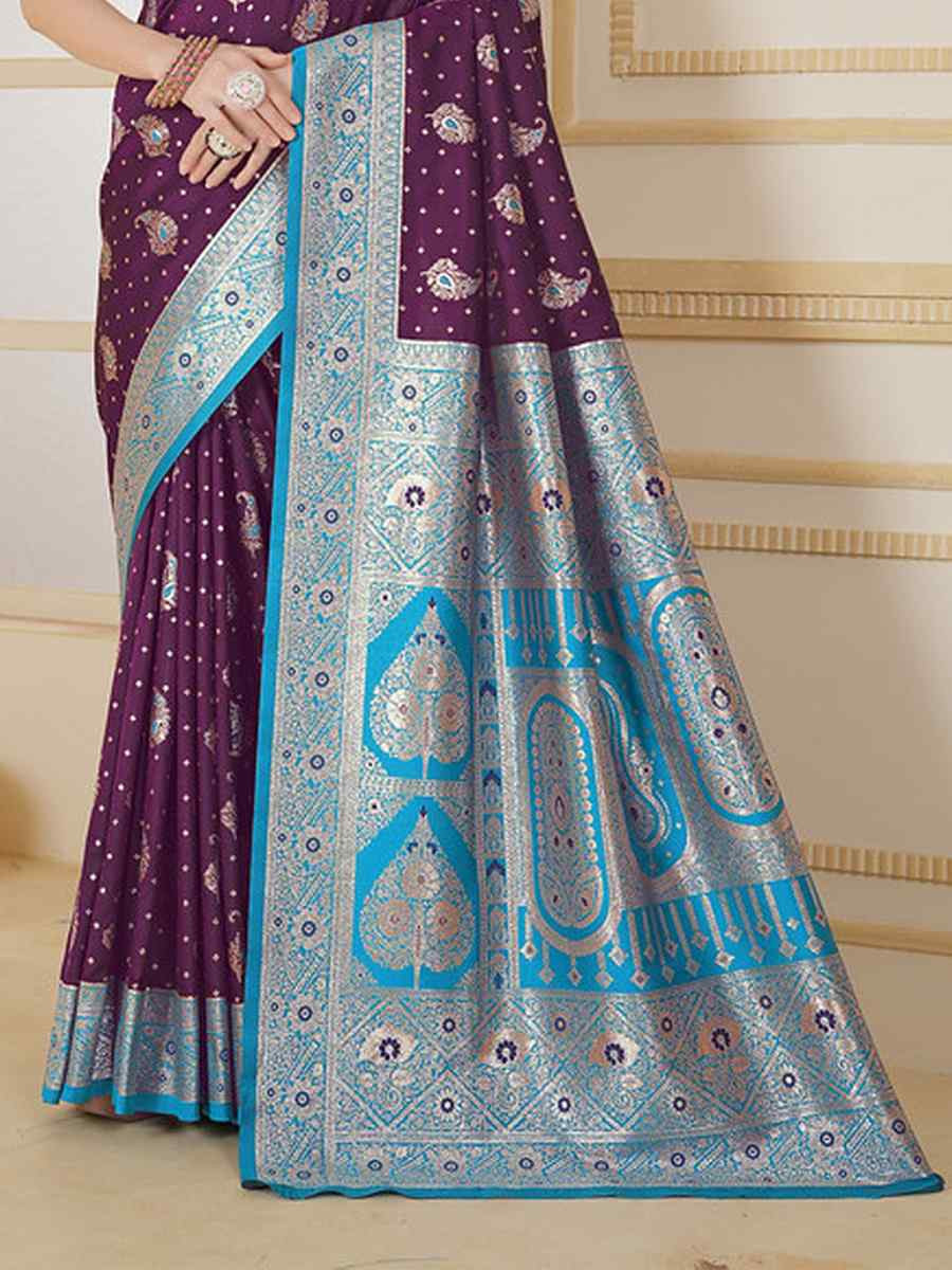Wine Silk Handwoven Festival Wedding Fancy Heavy Border Saree