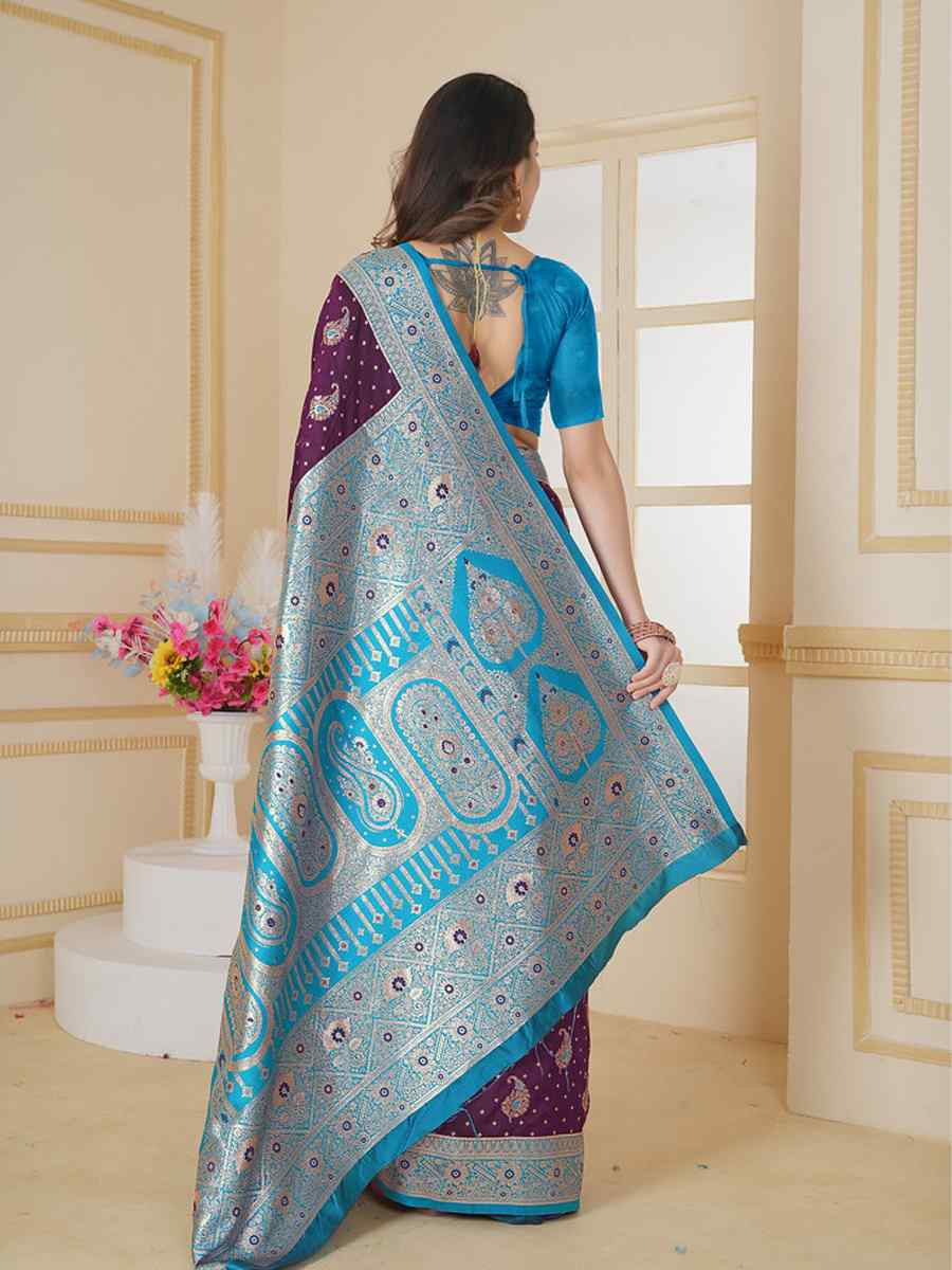 Wine Silk Handwoven Festival Wedding Fancy Heavy Border Saree