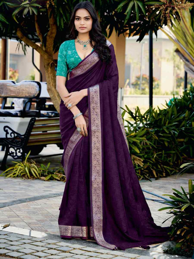 Wine Silk Handwoven Festival Wedding Fancy Heavy Border Saree