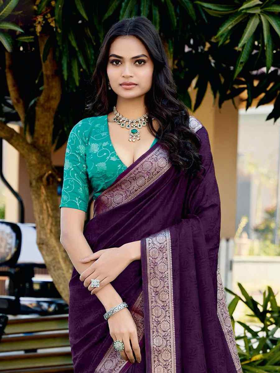 Wine Silk Handwoven Festival Wedding Fancy Heavy Border Saree