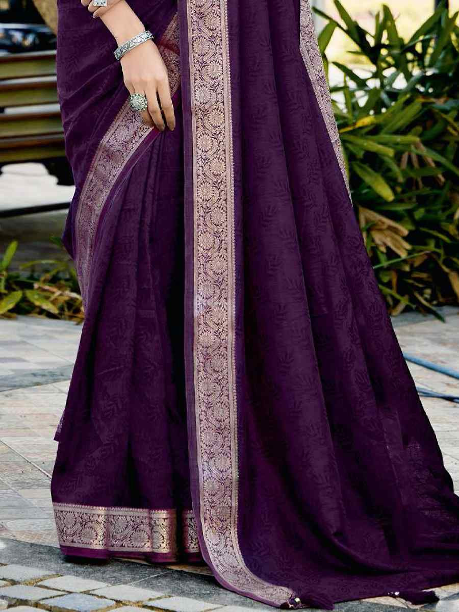 Wine Silk Handwoven Festival Wedding Fancy Heavy Border Saree