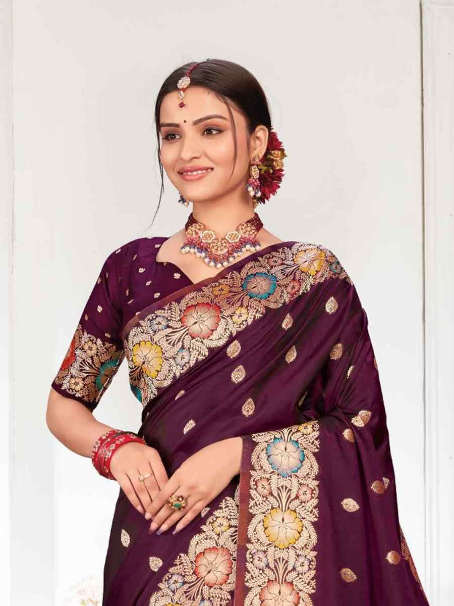 Wine Silk Handwoven Festival Wedding Fancy Heavy Border Saree