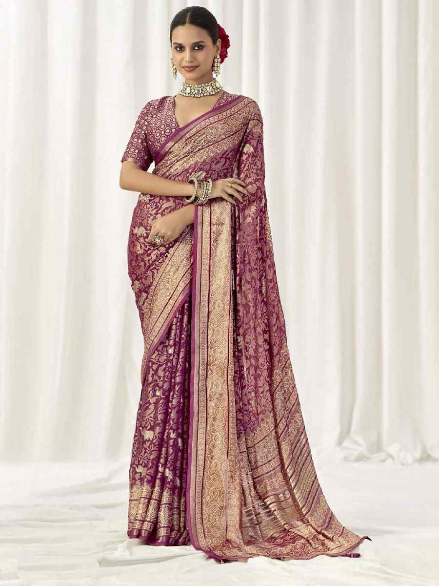 Wine Silk Handwoven Traditional Bridal Reception Festival Wedding Fancy Heavy Border Sarees
