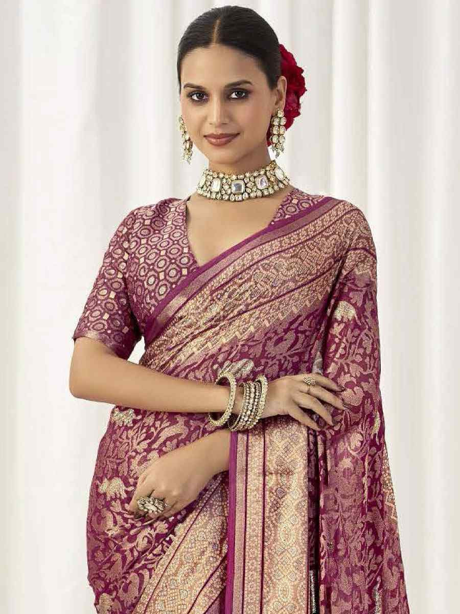 Wine Silk Handwoven Traditional Bridal Reception Festival Wedding Fancy Heavy Border Sarees