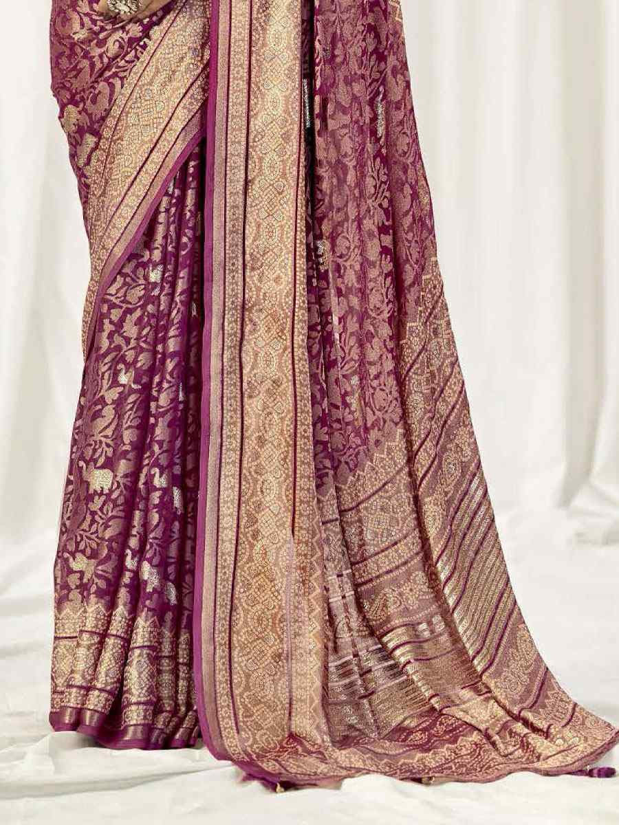 Wine Silk Handwoven Traditional Bridal Reception Festival Wedding Fancy Heavy Border Sarees