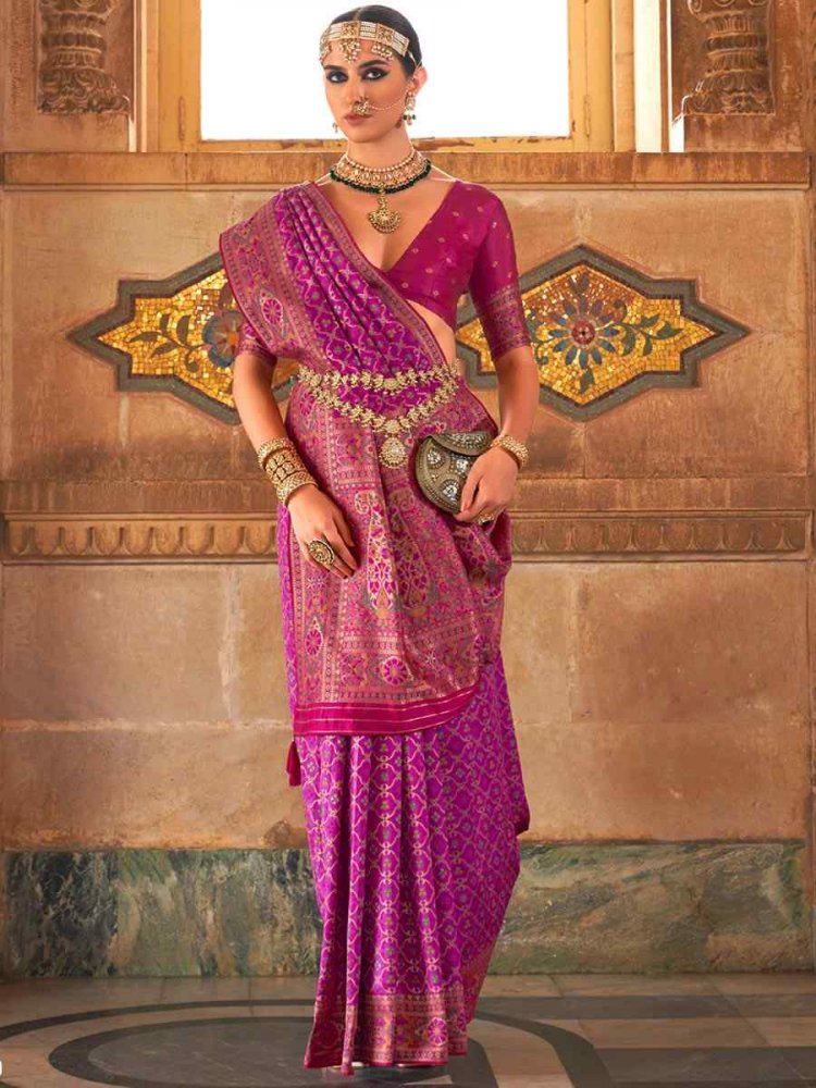 Wine Silk Handwoven Wedding Festival Heavy Border Saree