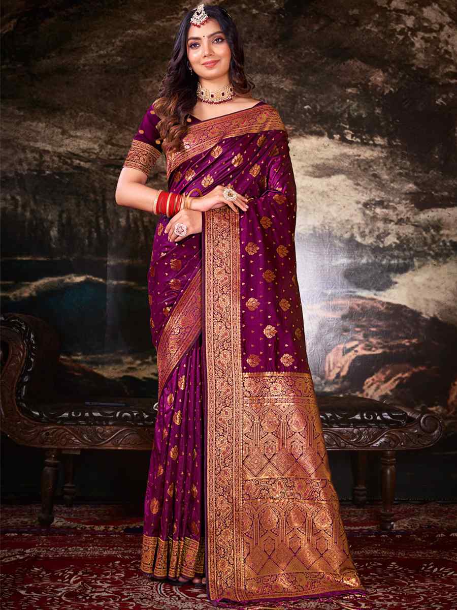 Wine Silk Handwoven Wedding Festival Heavy Border Saree