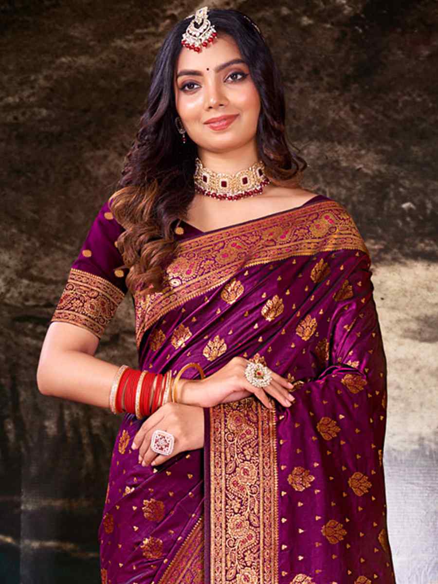 Wine Silk Handwoven Wedding Festival Heavy Border Saree