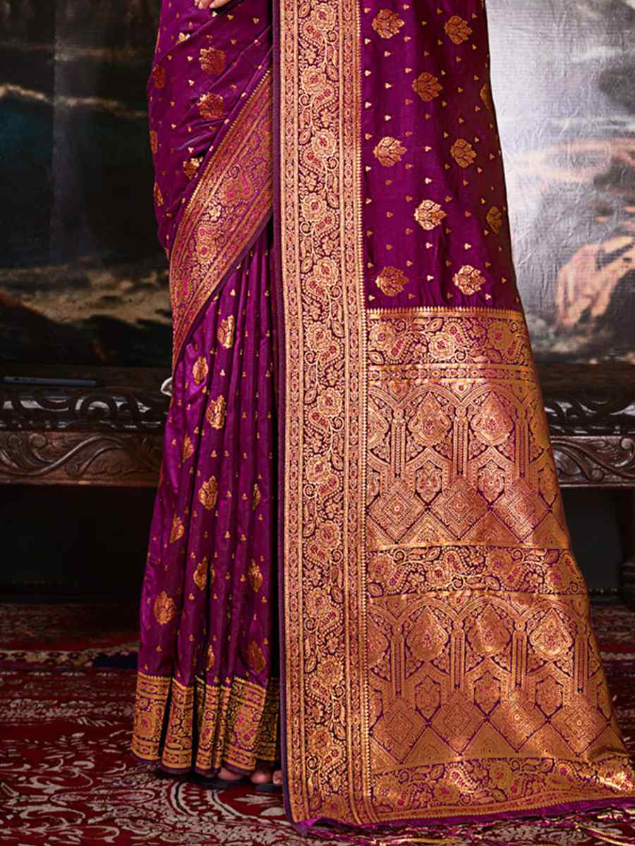 Wine Silk Handwoven Wedding Festival Heavy Border Saree