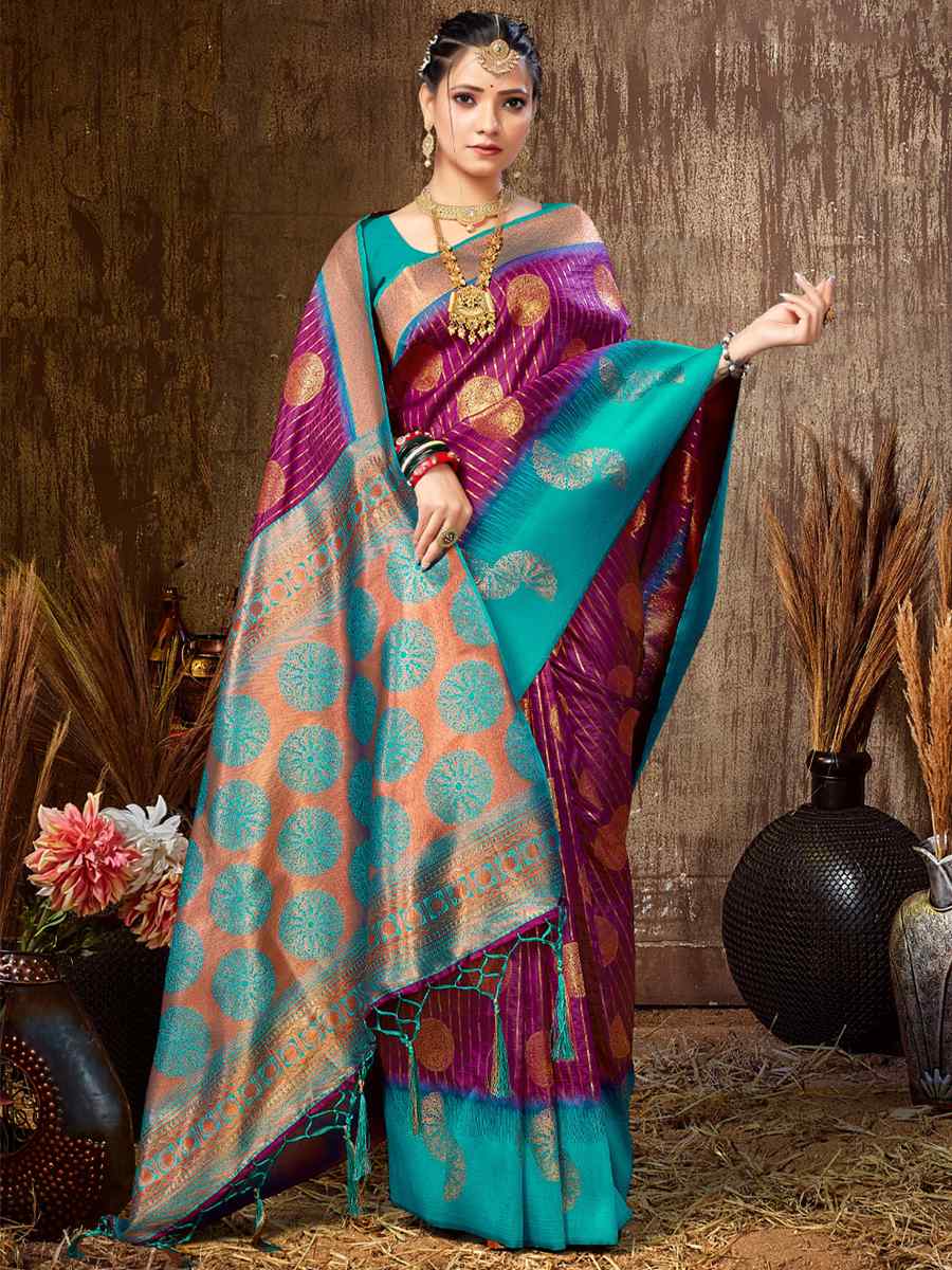 Wine Silk Handwoven Wedding Festival Heavy Border Saree