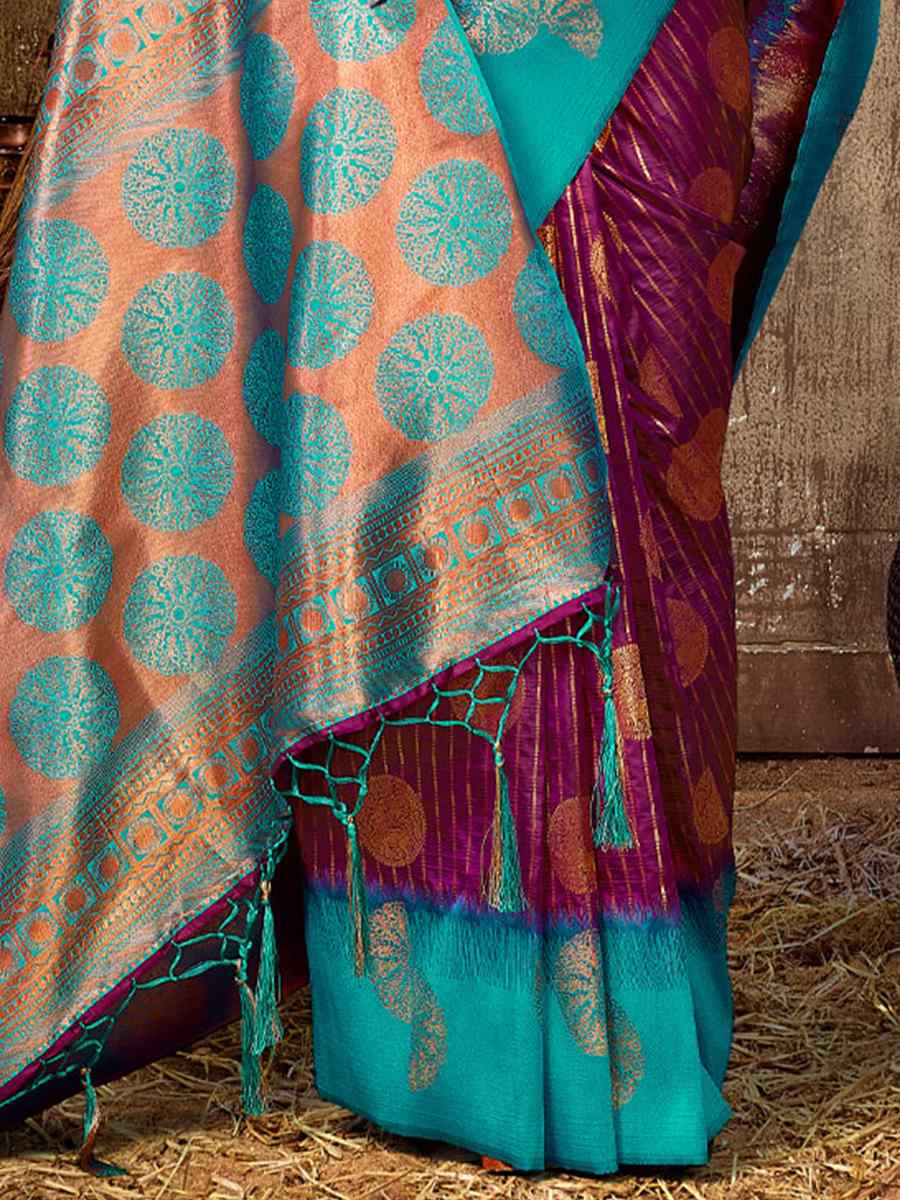 Wine Silk Handwoven Wedding Festival Heavy Border Saree