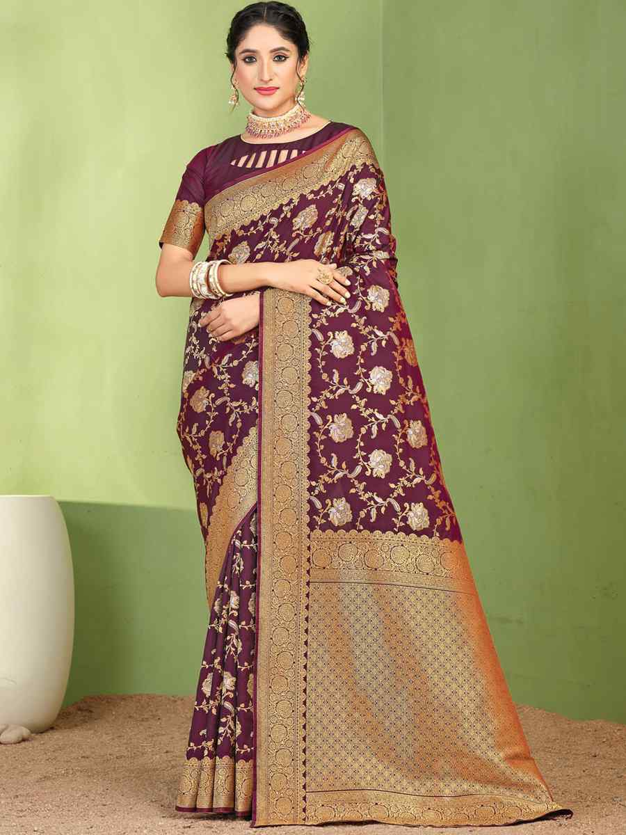 Wine Silk Handwoven Wedding Festival Heavy Border Saree
