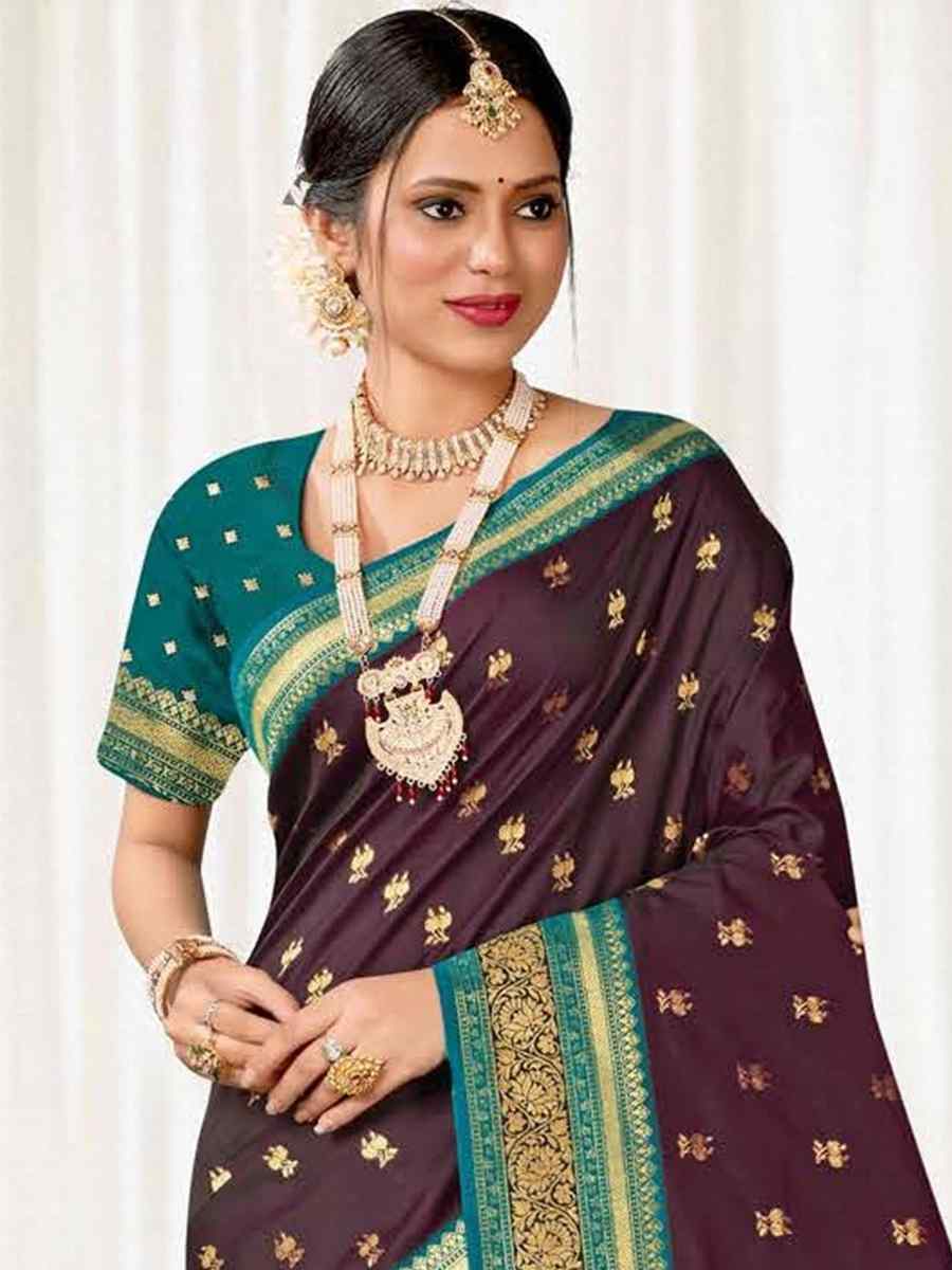 Wine Silk Handwoven Wedding Festival Heavy Border Saree