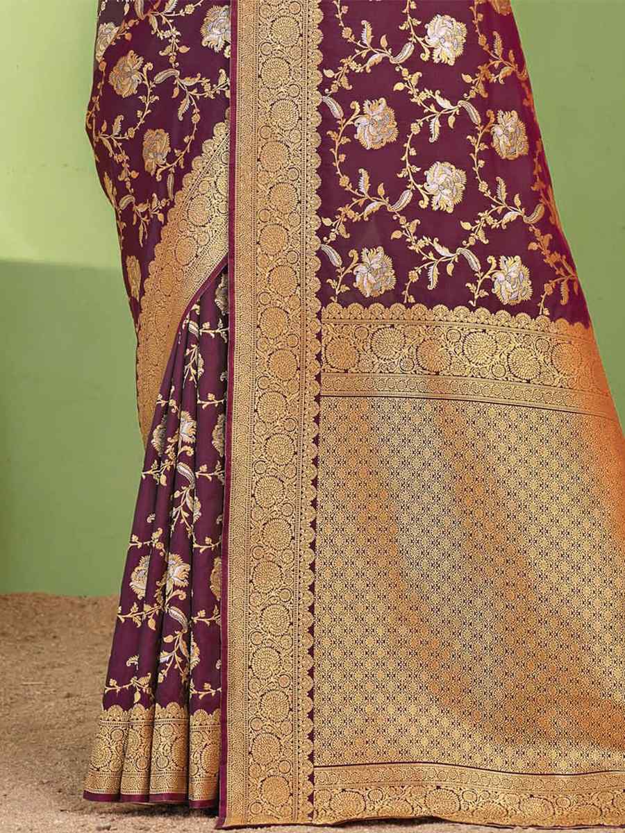 Wine Silk Handwoven Wedding Festival Heavy Border Saree
