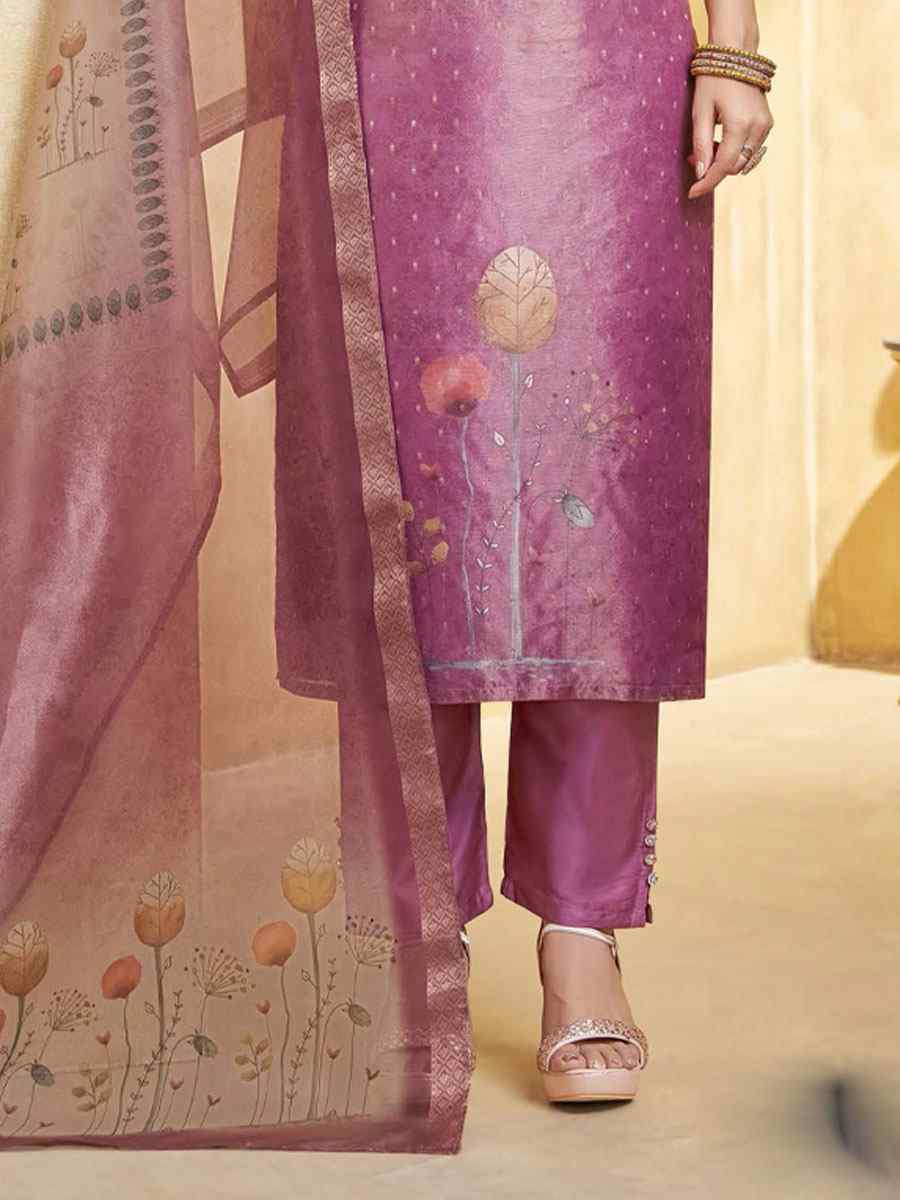 Wine Silk Printed Embroidery Party Wedding Festival Casual Ready Pant Salwar Kameez