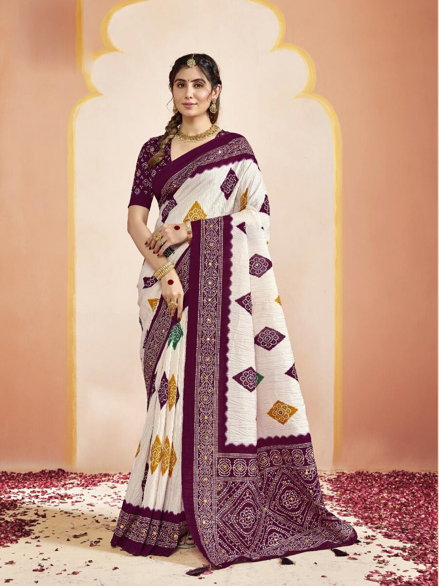 Wine Silk Printed Stone Work Wedding Reception Party Festival Casual Heavy Border Sarees