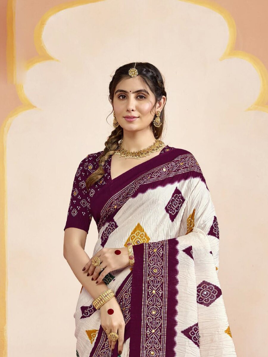 Wine Silk Printed Stone Work Wedding Reception Party Festival Casual Heavy Border Sarees