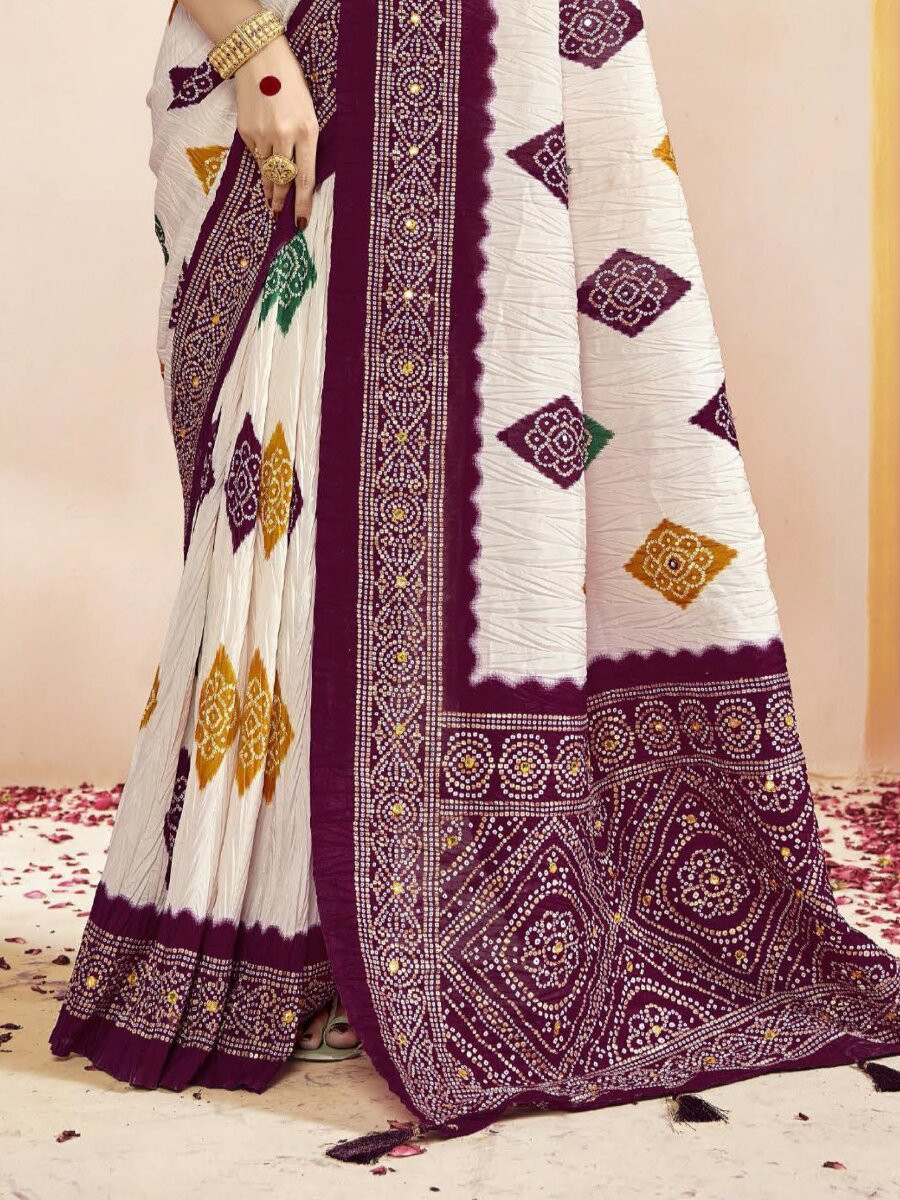 Wine Silk Printed Stone Work Wedding Reception Party Festival Casual Heavy Border Sarees