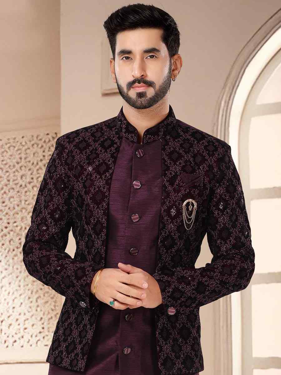 Wine Silk Woven Festival Wedding Kurta
