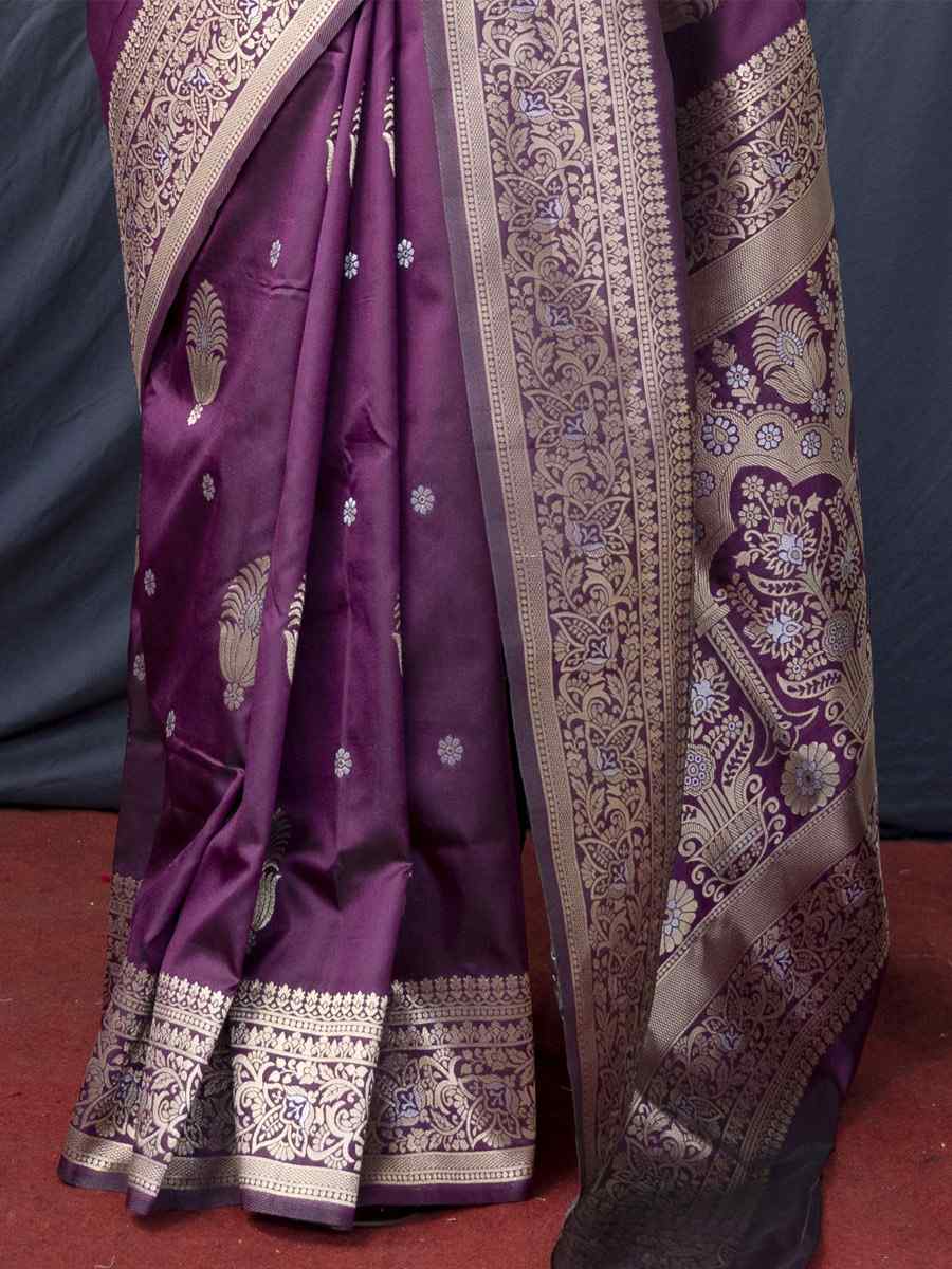 Wine Soft Banarasi Silk Handwoven Wedding Festival Heavy Border Saree