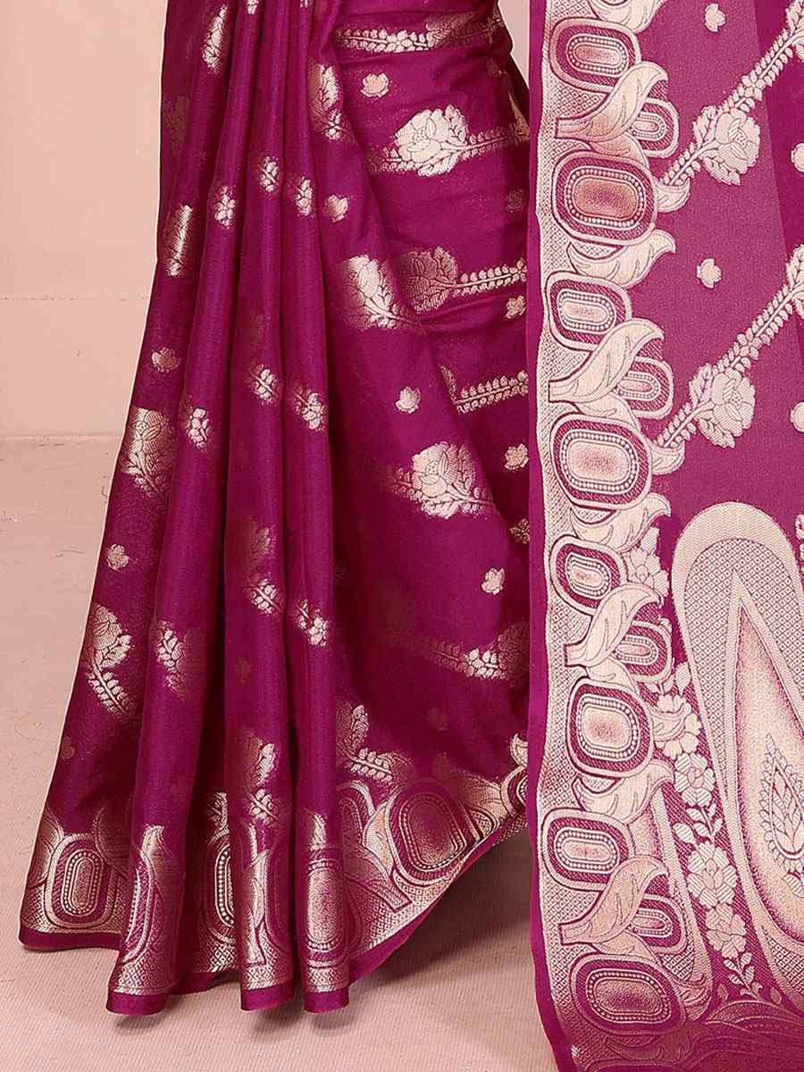 Wine Soft Georgette Silk Handwoven Festival Wedding Fancy Heavy Border Saree